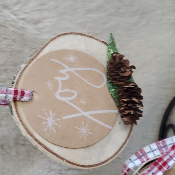 New, Birch Ornaments, Set of 2, Pinecones, Joy - Picture 2 of 2